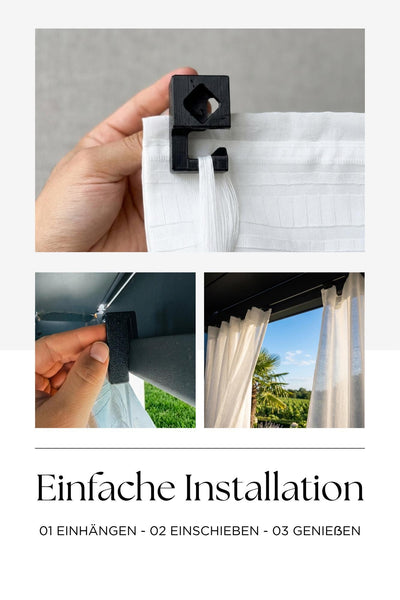 Vorhang an der Pergola aufgehängt